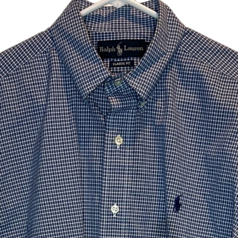 Ralph Lauren Men's Classic Fit‎ Blue Gingham Button Down Shirt Medium Cotton